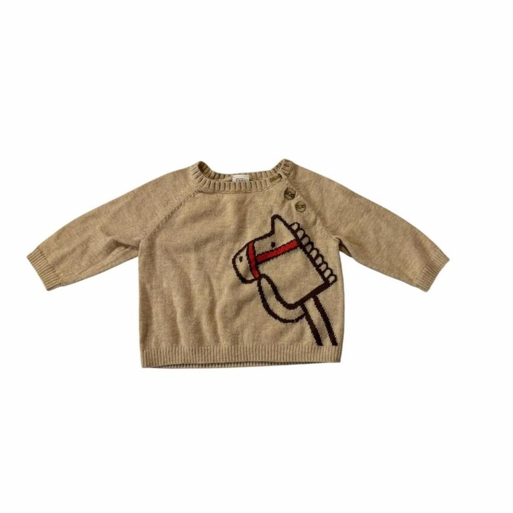 Nordstrom Baby Tan Sweater with Brown & Red Horse Graphic